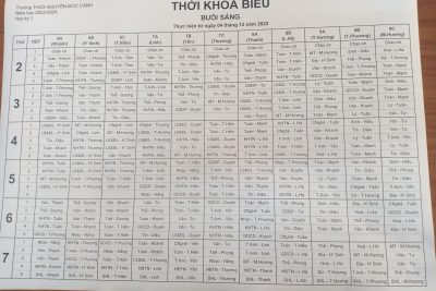 Thời khóa biểu từ ngày 04/12/2023